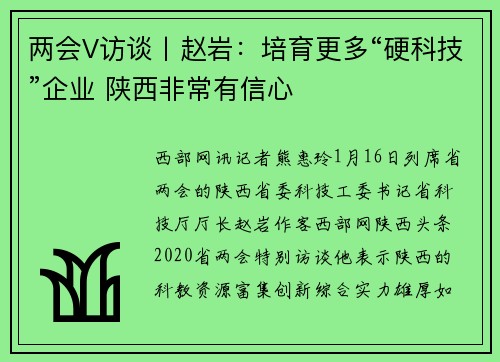 两会V访谈丨赵岩：培育更多“硬科技”企业 陕西非常有信心