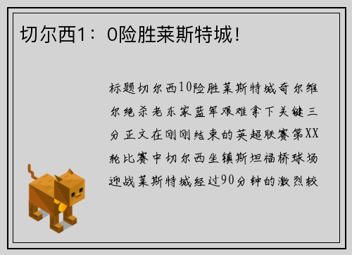 切尔西1：0险胜莱斯特城！