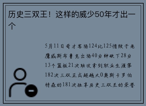 历史三双王！这样的威少50年才出一个