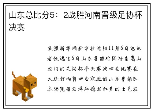 山东总比分5：2战胜河南晋级足协杯决赛