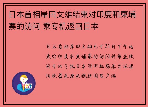 日本首相岸田文雄结束对印度和柬埔寨的访问 乘专机返回日本