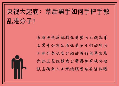 央视大起底：幕后黑手如何手把手教乱港分子？