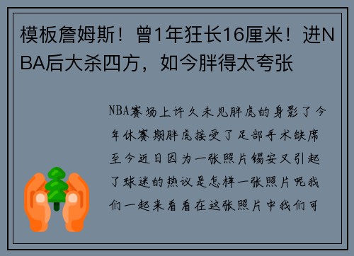 模板詹姆斯！曾1年狂长16厘米！进NBA后大杀四方，如今胖得太夸张